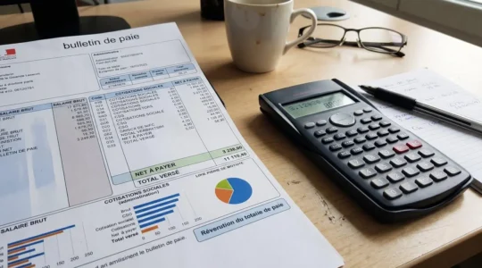 Un consultant indépendant vu de dos travaille sur son ordinateur portable dans un espace de coworking lumineux et moderne, l'écran affiche une application de calcul floutée